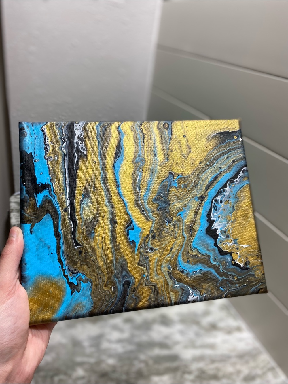 Blue and Gold Fluid Art Painting - Picture 6 of 7